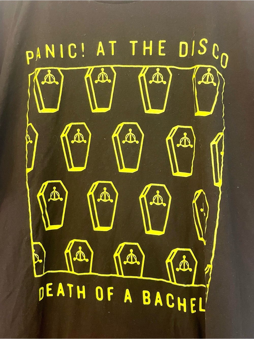 Tultex Black Tee with Yellow Panic! At The Disco Coffin Graphic, Men’s, XL